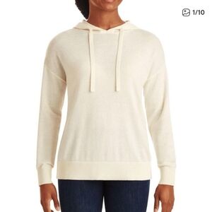 NWT Members Mark Cashmere Blend Women's Cream Hoodie Sweater Size Medium